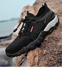 Men's Summer Leather Breathable Outdoor Sports Casual Shoes Non-slip Soft-soled Mesh Surface Hiking Shoes