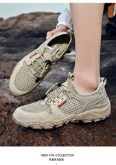 Men's Summer Leather Breathable Outdoor Sports Casual Shoes Non-slip Soft-soled Mesh Surface Hiking Shoes